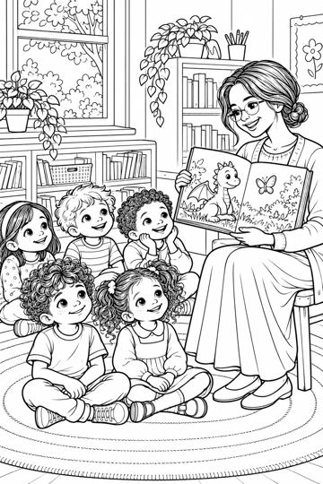 Colouring page: Story time